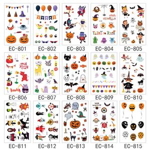 10pcs / set Halloween Tatouage Temporaire Autocollants Horreur Citrouille Araignée Fantôme Adultes Enfants Corps Maquillage Stickr Holloween Partie Décoration