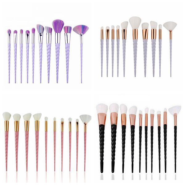 10pcs / set pinceaux de maquillage ensemble pinceaux cheval arc-en-ciel fil poignée poudre blush fard à paupières pinceau kit 5 couleurs mode outil de beauté HHA-303