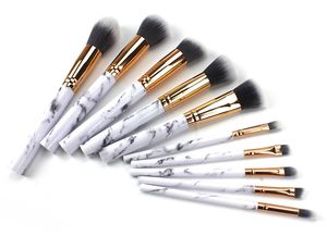 10pcs / set Pinceles de maquillaje Cosméticos en polvo BB Cream Blush Eyebrow Lip Concealer Sombra de ojos para profesionales Mango de mármol Maquillaje Set Herramientas