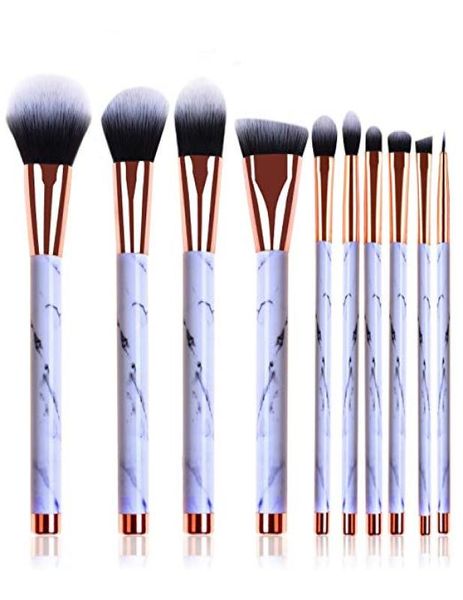 Ensemble de pinceaux de maquillage professionnels en marbre, correcteur, Eyeliner, lèvres, fond de teint plat pour femmes, outils de beauté, 10 pièces, 5753477