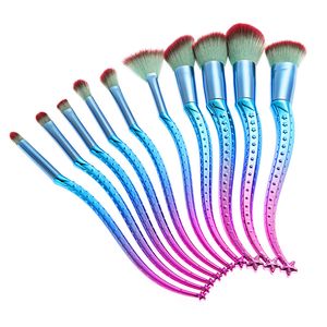 10 pcs / ensemble Sirène Maquillage Pinceaux Ensemble Courbe Étoiles Motif Maquillage Brosse Pour Poudre Blush Fondation Sourcils Cosmétique Outils Maquillage Brosse Outil