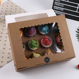 10 pièces/ensemble boîte d'emballage de gâteau muffin avec fenêtre blanc/kraft boîte de gâteau de festival d'anniversaire boîte d'emballage de muffin de fête