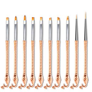 10 stks / set Nail Art Liner Borstels Set Peacock Design Tekening Schilderij UV Gel Poolse pennen voor salon thuis DIY Manicure