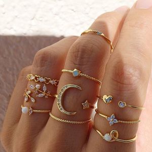 10 -stcs/Zet Nieuwe Boheemian Gold Color Chain Rings Set Boho Coin Snake Moon Rings Party For Women Fashion Jewelry Gifts