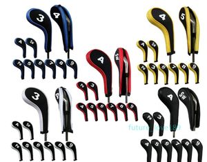 10pcs / set Cubierta de cabeza de hierro acolchada para golf Protector de cabeza de club Cubrecabeza Cuello largo con cremallera, etiquetas de número, hierro intercambiable, 5 colores