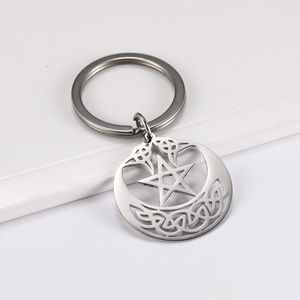 10 pièces/ensemble pentagramme noeud irlandais breloque porte-clés Wicca en acier inoxydable rond porte-clés de voiture porte-clés pendentif de voiture pour sac cadeau