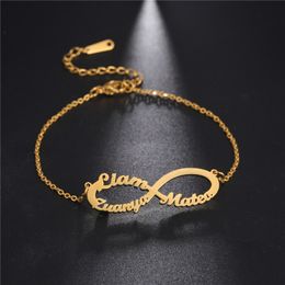 10 pièces/ensemble personnalisé nom Bracelet en acier inoxydable couleur or chaîne infini bracelets porte-bonheur bijoux personnalisés cadeau pour femmes filles
