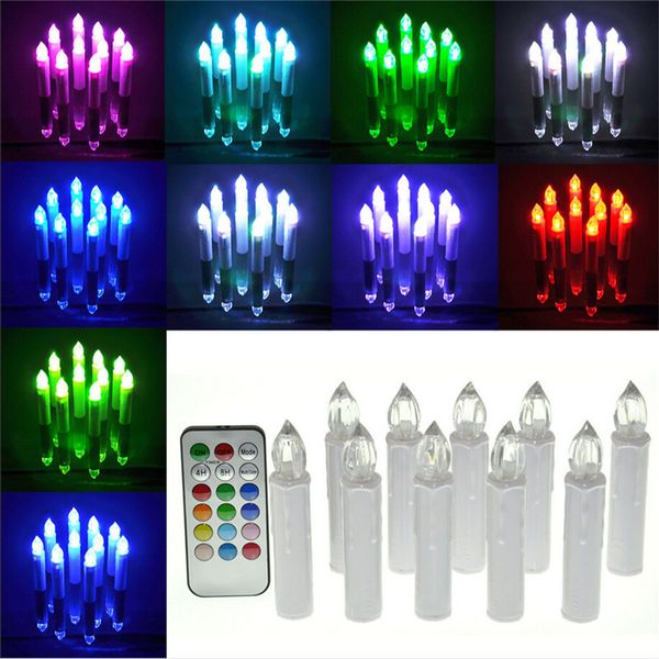 10 unids/set romántico control remoto vela eléctrica luz 12 cambio de color parpadeando velas ligeras de té para Navidad fiesta en casa fiesta de boda