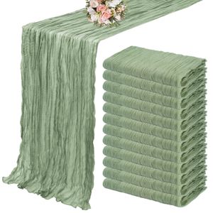 10pcs Set Semi-Sheer Gauze Table de table de mariage Sage Green Green Table Party Dining Party Christmas Banquets Arches Cake Decor 240509