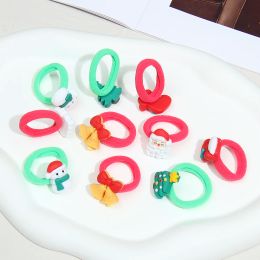 10pcs / set Small Red Christmas Hairs Bands Girls Migne Rubber Band Band Elastic Baby Headwear Children Accessoires Accessoires