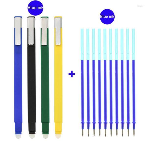 10 pièces/ensemble stylo Gel effaçable carré 0.5mm recharge magique encre bleue pour Kit d'écriture de papeterie de bureau scolaire