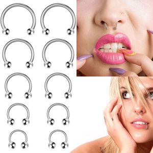 10 pièces/ensemble acier inoxydable chirurgical haltères circulaires fer à cheval 16G 4mm boule lèvre anneau nez Septum anneaux corps Piercing bijoux