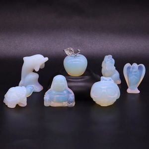 10pcs / ensemble Synthétique Opalite Stone Scarving Animaux Statue Ornements de guérison Crystals Crystals Energy Gems Figurine Artisanat Home Decor Cadeaux 240408