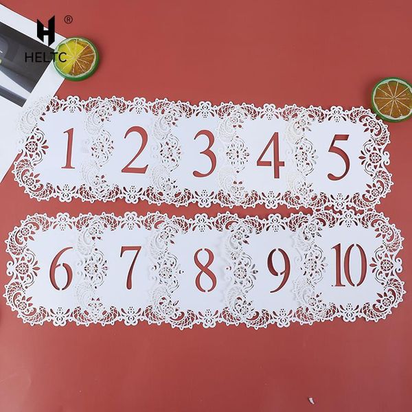 10pcs / set Nombres de table 1-10 11-20 Mini Pearl Paper Laser Cut Table Number Cards for Weddings Party Banquet Mariage Table Number