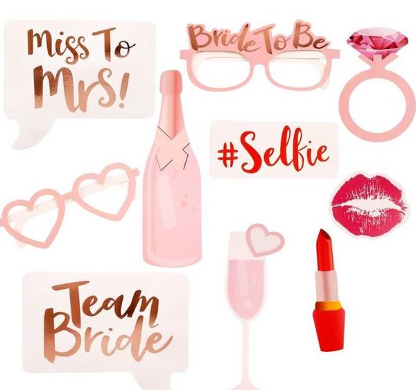 10PCS / set Équipe mariée Mariée à être Photo Booth Hen Party PhotoBooth Props Hen Night Out Bachelorette Party Décoration verres en papier rose