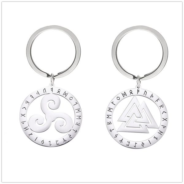 10 unids/set Valknut Triskelion runas nórdicas llavero de coche talismán amuleto de acero inoxidable llavero colgante para mujeres y hombres