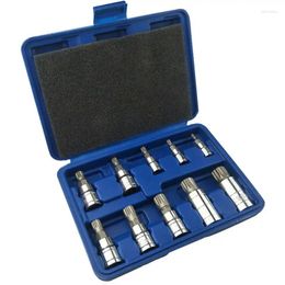 10 stks/set XZN Geknoeid Triple Square Spline Bit Socket Driver Set Met Opbergdoos M4-5-6 M8-9-10-12 M14 M16 18 - CRV