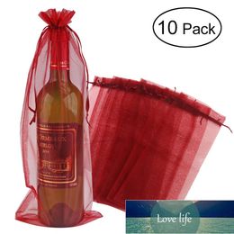 10 Uds. Funda de botella de vino de Organza transparente bolsas de vino delicadas envoltura de regalo 37x15cm