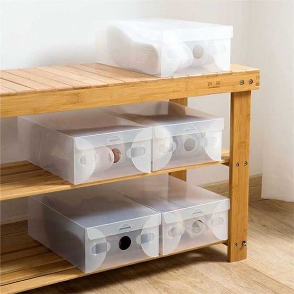 10 Uds caja de zapatos caja de cajón transparente caja organizadora apilable de plástico estante de almacenamiento 211102