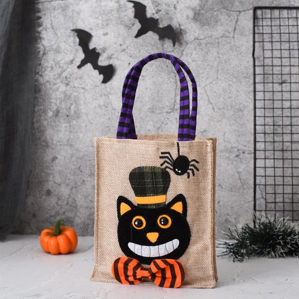 10 pièces sacs à provisions Holloween citrouille noir chat lin modèle Vertical enfants bonbons cadeau sac mélange Style