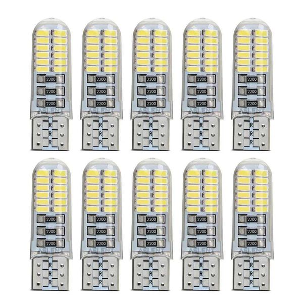 10 Uds. Luz LED COB de Gel de silicona para coche 12V T10 W5W bombilla de lectura de estacionamiento lateral de cuña lámpara de señal liquidación 3014 24SMD Chips