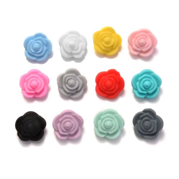 10pcs Silicone Teether Perles de fleur Ball Bow Heart Rainbow Tiny Rod de dentition Perles pour collier Baby Shower Gift BPA gratuit