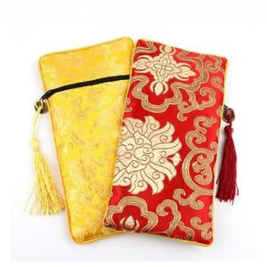 Sac de lunettes de soleil en tissu brocart de soie, 10 pièces, sac d'emballage de lunettes pour femmes, pochette de rangement, boîtes à lunettes souples à pompon