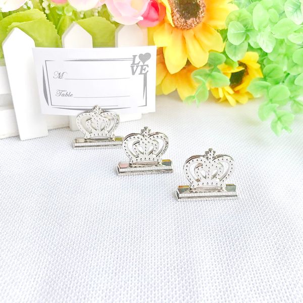 100 pièces faveurs de fête d'anniversaire de bébé couronne en argent porte-carte décorations de mariage Mini couronne porte-Photo