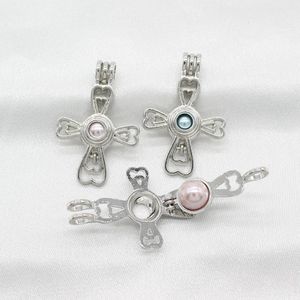 10 stks zilveren hart cross pearl kooi hanger medaillons parfum etherische olie diffuser kraal cage ketting charms voor oester parel