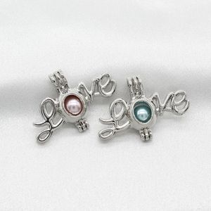 10 stks Verzilverd Liefde Pearl Cage Diffuser Cage Medaillons Hanger Geur Essentiële Olie Ketting Sieraden Charms