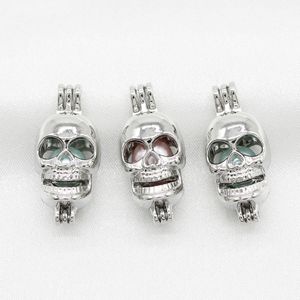 10 stks zilveren schedel hoofd parel kooi sieraden maken charms etherische olie diffuser kraal kooi medaillon hangers voor parfum ketting