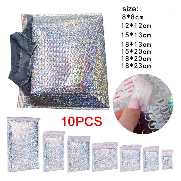 10pcs d'épaisseur d'argent d'épaisseur laser enveloppes d'enveloppes sac de sac vêtements colorés feuille d'aluminium feuille de stockage antichoc