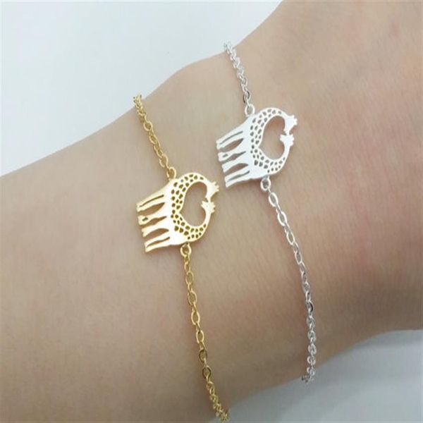 10 pièces Simple belle double girafe cerf Bracelet or argent mignon coeur aimant girafes Bracelets bijoux animaux pour couples277g