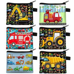 Mignon d'ingénierie véhicule imprimé coque cosmétique Firetruck Excavator bulldozer kawaii sacs de maquillage pour femmes