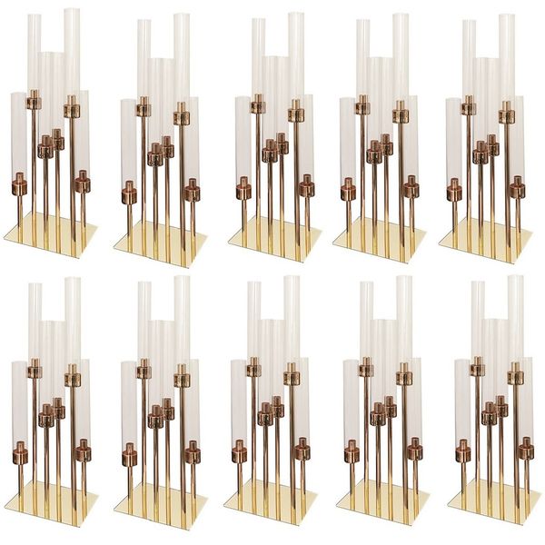 10pcs) Sliver Gold / Blanc Black) 6 Armes Acrylique Candelabra Candlelabra Candlesticks Colgolets Acrylique Cylindre Vase Table Table