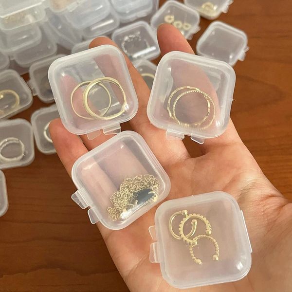10pcs petites boîtes carré carré de boîte en plastique transparent bijoux de rangement