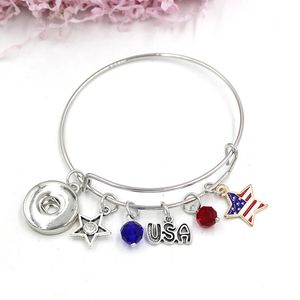 10 pièces Snap bijoux Style patriotique cristal étoile USA drapeau Bracelet Bracelets fil Bracelets femmes cadeaux Pulsera 240312