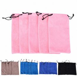 10pcs étui à lunettes souple pochette de rangement sac lunettes de soleil lunettes sac de poche en tissu épaissi Veet sac de rangement à cordon o3EO #