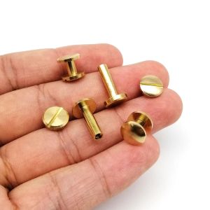 10pcs en laiton massif cuivre Chicago vis Post de livet Rivet Round Head Stud pour cuir artisanat Sac de portefeuille Brotte de courroie