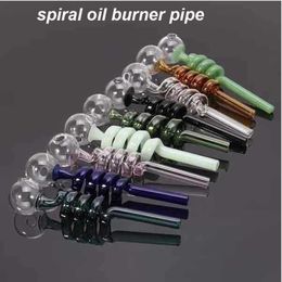 10pcs spirale fumer conduite d'eau 14cm longueur verre brûleur à mazout tuyaux OD 30mm bulle verre tuyau tubes à ressort pour Bongs Dab huiles plate-forme huile clou