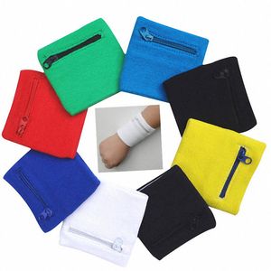 10 stks Sport Polsband Sweatband Football Yoga Gym Basketball Running Sweat-Absorbent Rits Pocket Sport Pols Wallet Pouch