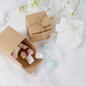 10pcs carré kraft papier de bonbons en papier avec corde favorite en dentelle Chocolate Box pour anniversaire baby shower cadeau décor de pakcing