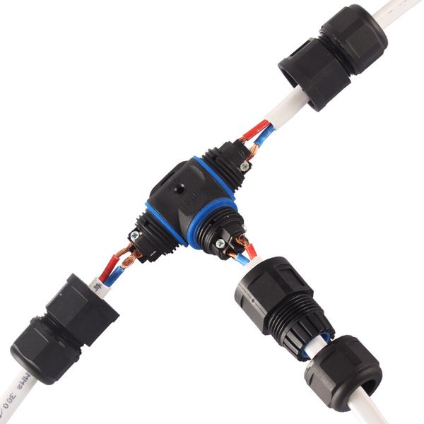 Freeshipping 10pcs Conector a prueba de agua tipo T 2 pines IP68 250V16a 8-12mm Cable eléctrico Cajas de conexiones retardantes selladas Jardín solar