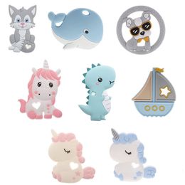 10pcs Teether Silicone Baby Detrams Baby Things Unicorn Fox Bulldog Teether Méberger Baby Food Grade Silicone BPA Free DIY Toys 240325