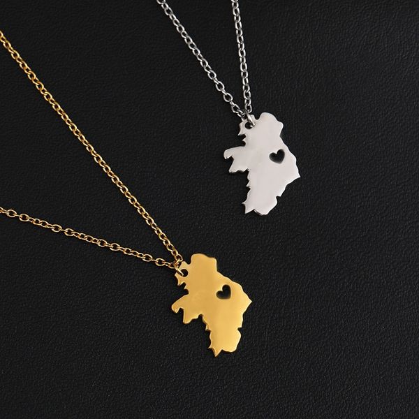 10 Uds. Collar de acero inoxidable macizo con mapa de Irlanda y corazón pequeño, collares de cadena con dijes de país de Irlanda del Norte europeo para regalos de irlandés de ciudad natal