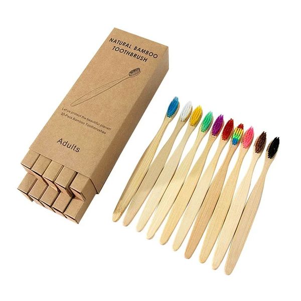 Brosse à dents 10pcs Éco-Friendly Rainbow Bamboo Fibre Brosse de dents biodégradable Brosse de dents de bambou solide Brosse à dents