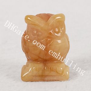 10 stks Topaz Owl Gemstone Ambachten Gesneden Stress Reliving Healing Yellow Jade Stone Brid Decoration Gift Home Collectible Decoration 1.5 