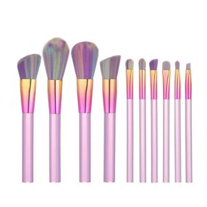 10 pièces ensemble de pinceaux de maquillage transparent arc-en-ciel dégradé couleur Kit de brosse à cheveux doux Kit cosmétique Kabuki ovale maquillage brosse outil