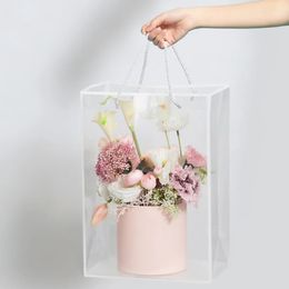 10pcs sac cadeau en plastique transparent pour bouquet de fleurs mariage festival faveurs de fête emballage sac à main boîte de bonbons 35cmx15cmx24.5cm 240226