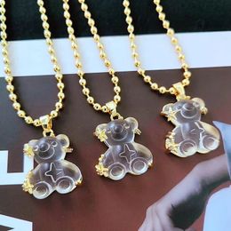 10 pièces à la mode belle résine transparente ours colliers pendentif pour femmes filles perle chaîne charme bijoux cadeaux de fête 240115